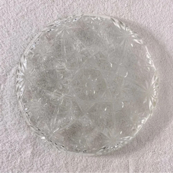 Vintage Pinwheel Cut Crystal Round Serving Tray  Plate - Picture 8 of 8